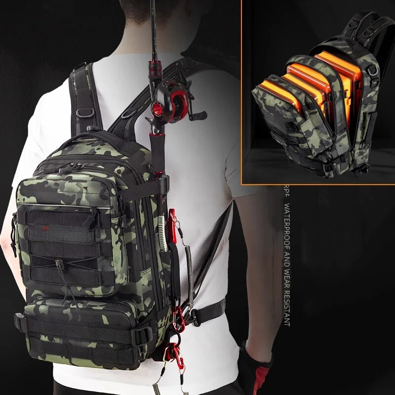 Fishing Equipment Bait - 釣り道具バックパック収納バッグ メンズ アウトドア ショルダー掛け釣り餌具バッグ ロッドホルダー付き キャンプ