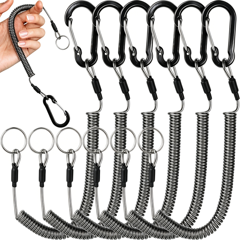 Fishing Pliers - 10/1 個格納式キーホルダー紛失防止ロープキーリングカラビナ付き盗難防止コイル状スプリングフィッシングプライヤー安全ストラップツール