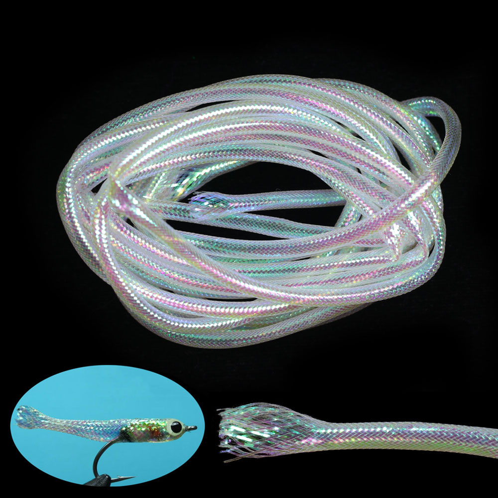 Fishing Equipment Bundle - 白いマイラーチューブ,編組パール,きらめく魚の鱗,フライリブベイト,フライタイイング素材,4 m, 8m