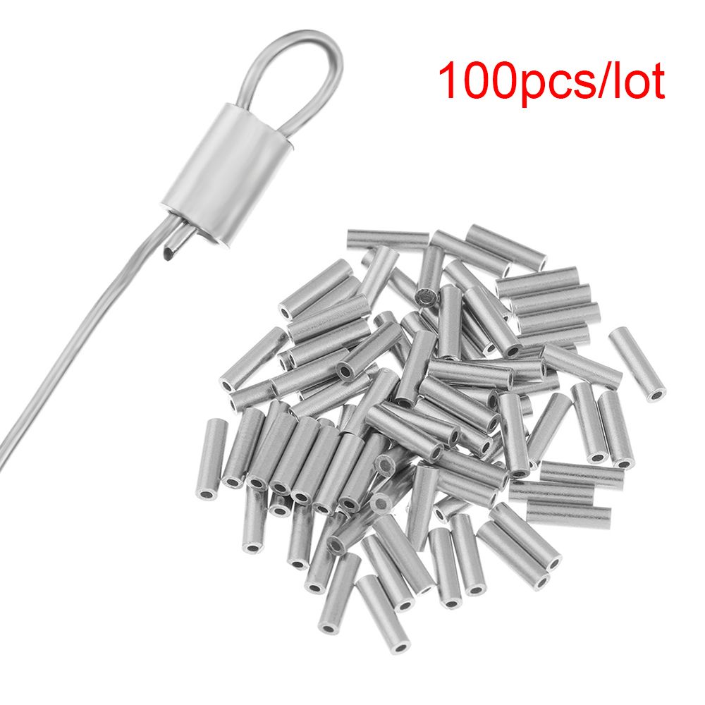 Fishing Equipment On Sale - 100ピース/ロット0.8ミリメートル/1.0ミリメートル/1.2ミリメートル/1.4ミリメートル/1.6ミリメートル/1.8ミリメートルラウンド本物のアルミチューブワイヤパイプ圧着スリーブ海釣り糸管付属品