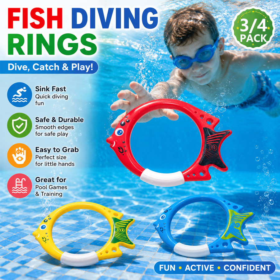 3/4パック子供用魚型プールダイブリング、水中沈下ダイブおも - Fishing Equipment Kit のレビューと価格