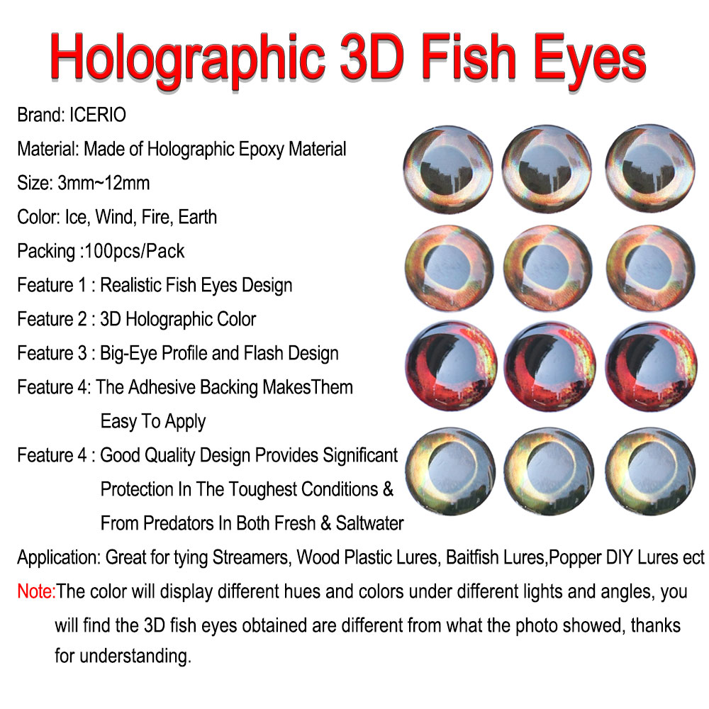 ICERIO 100 個ホログラフィック 3D 4D 魚の目 - Fishing Equipment Deals のレビューと価格